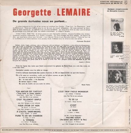 [Pochette de Ton amour est partout (Georgette LEMAIRE) - verso]