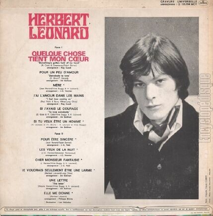 [Pochette de Quelque chose tient mon cœur (Herbert LONARD) - verso]