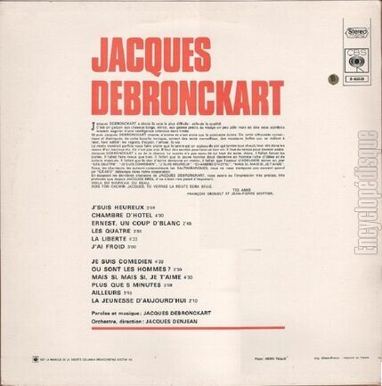 [Pochette de J’suis heureux - Chambre d’htel…. (Jacques DEBRONCKART) - verso]