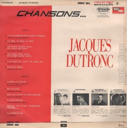 [Pochette de Chansons… Il est cinq heures, Paris s’veille (Jacques DUTRONC) - verso]