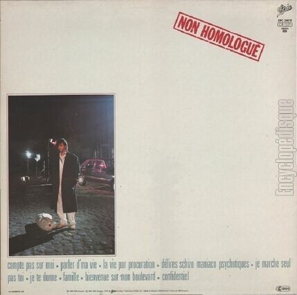 [Pochette de Non homologu (Jean-Jacques GOLDMAN) - verso]