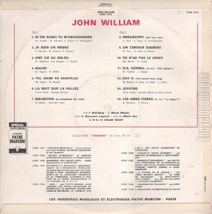 [Pochette de John William chante (John WILLIAM) - verso]