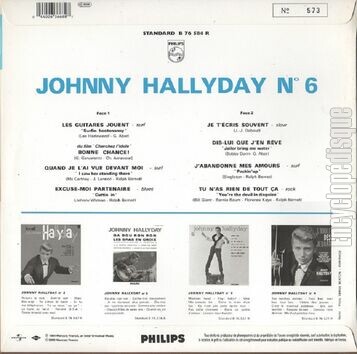 [Pochette de N 6 - Les guitares jouent (Johnny HALLYDAY) - verso]