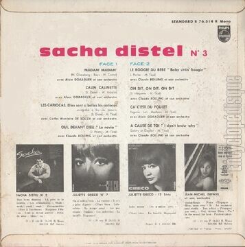 [Pochette de Sacha Distel N 3 (Sacha DISTEL) - verso]