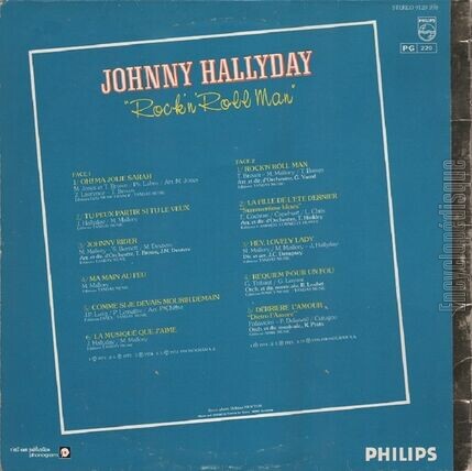 [Pochette de Album OR - Rock’n’Roll Man (Johnny HALLYDAY) - verso]