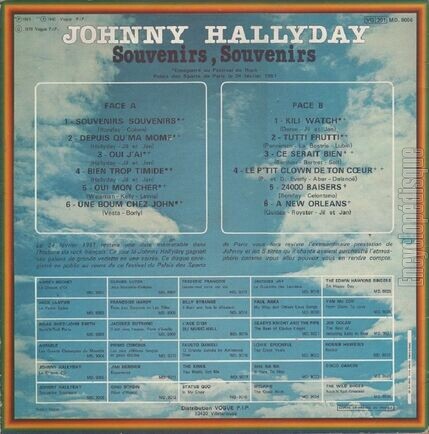 [Pochette de Souvenirs, Souvenirs (Johnny HALLYDAY) - verso]