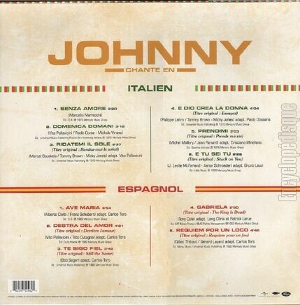 [Pochette de Johnny chante en italien & espagnol (Johnny HALLYDAY) - verso]