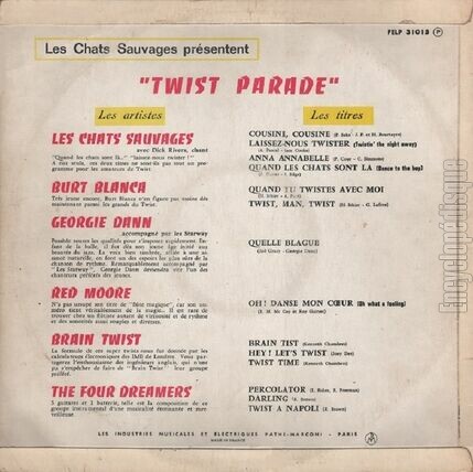 [Pochette de les Chats Sauvages prsentent Twist Parade (Les CHATS SAUVAGES) - verso]