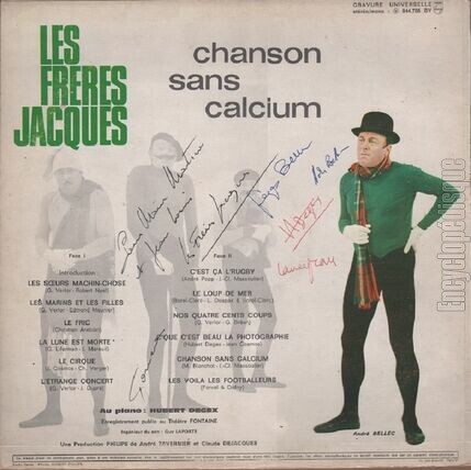 [Pochette de chanson sans calcium (Les FRRES JACQUES) - verso]