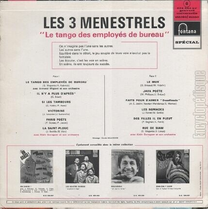 [Pochette de Le tango des employs de bureau (Les 3 MNESTRELS) - verso]