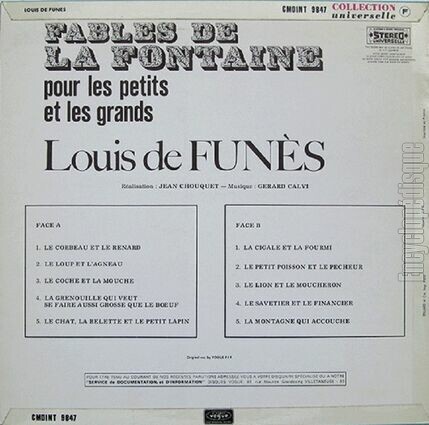 [Pochette de Fables de La Fontaine pour les petits et les grands (Louis DE FUNS) - verso]