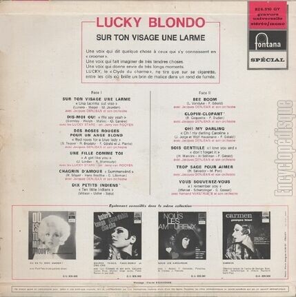 [Pochette de Sur ton visage une larme (Lucky BLONDO) - verso]