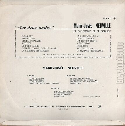 [Pochette de Sur deux nattes (Marie-Jose NEUVILLE) - verso]