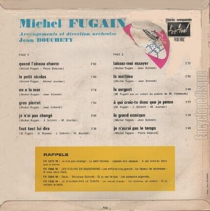 [Pochette de Quand l’oiseau chante - Le petit Nicolas… (Michel FUGAIN) - verso]