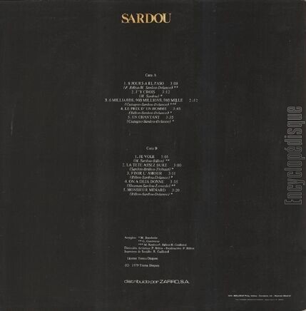 [Pochette de Sardou (Michel SARDOU) - verso]