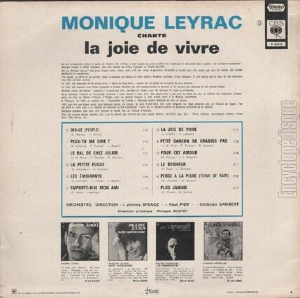 [Pochette de La joie de vivre (Monique LEYRAC) - verso]