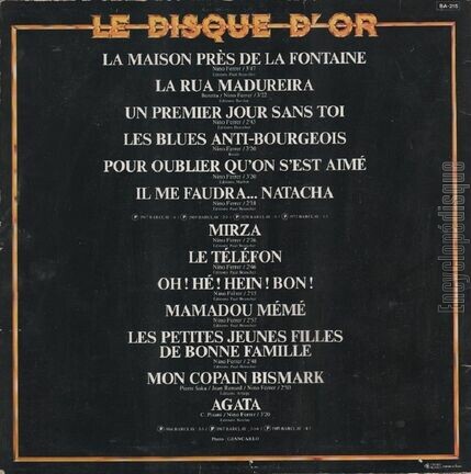 [Pochette de Le disque d’or (Nino FERRER) - verso]