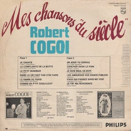 [Pochette de Mes chansons du sicle (Robert COGOI) - verso]