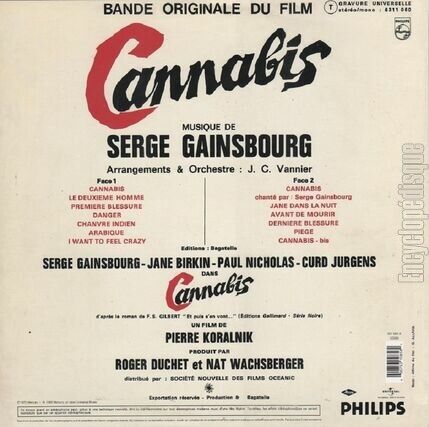 [Pochette de Cannabis (Serge GAINSBOURG) - verso]