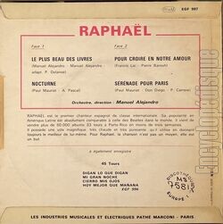 [Pochette de RAPHAL  Le plus beau des llivres  (Les FRANCOPHILES) - verso]