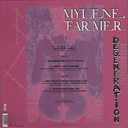 [Pochette de Dgnration - Remixes (Mylne FARMER) - verso]