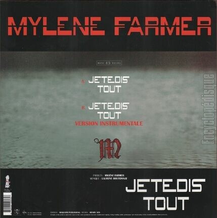 [Pochette de Je te dis tout (Mylne FARMER) - verso]