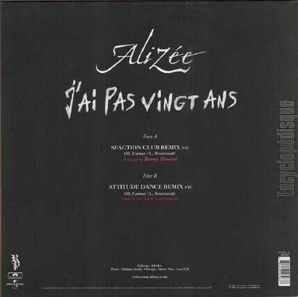 [Pochette de J’ai pas vingt ans - Remixes (ALIZEE) - verso]