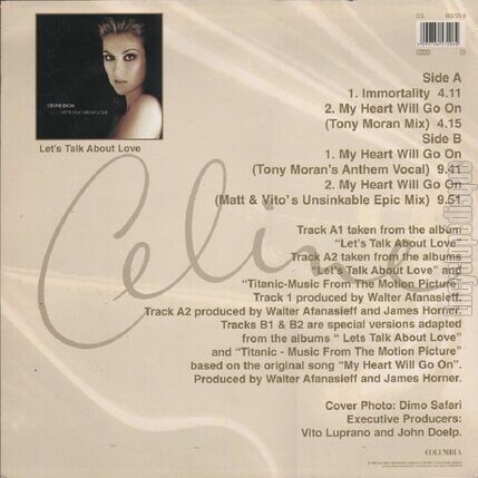 [Pochette de Immortality (Cline DION) - verso]