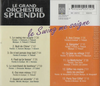 [Pochette de Le swing me soigne (Le GRAND ORCHESTRE DU SPLENDID) - verso]