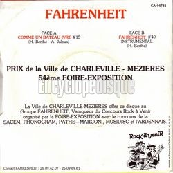 [Pochette de Comme un bateau ivre (FAHRENHEIT) - verso]