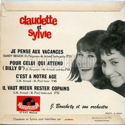 [Pochette de Il vaut mieux rester copains (CLAUDETTE et SYLVIE) - verso]