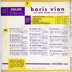 [Pochette de Chansons possibles - N2 (Boris VIAN) - verso]