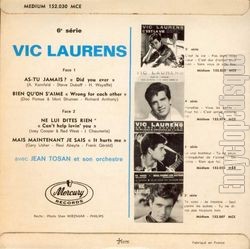 [Pochette de As-tu jamais ? (Vic LAURENS) - verso]