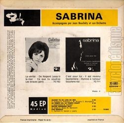 [Pochette de Quand tu es loin de moi (SABRINA) - verso]