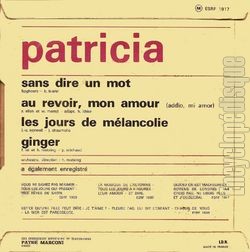 [Pochette de Sans dire un mot (PATRICIA) - verso]