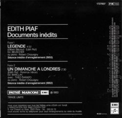 [Pochette de Documents indits (dith PIAF) - verso]