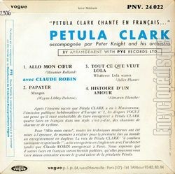 [Pochette de Chante en franais: Allo mon cœur - Vol.6 (Petula CLARK) - verso]