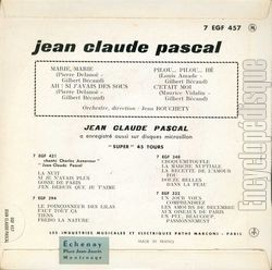 [Pochette de Marie, Marie (Jean-Claude PASCAL) - verso]