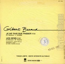 [Pochette de Je ne fais que passer (Gilbert BCAUD) - verso]