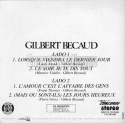 [Pochette de Lorsque viendra le dernier jour (Gilbert BCAUD) - verso]