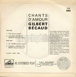 [Pochette de Chants d’amour (Gilbert BCAUD) - verso]