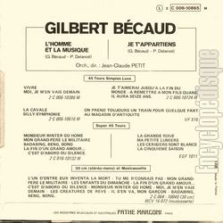 [Pochette de L’homme et la musique (Gilbert BCAUD) - verso]