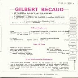 [Pochette de Je t’aimerai jusqu’ la fin du monde (Gilbert BCAUD) - verso]