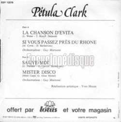 [Pochette de La chanson d’Evita (Lotus) (Petula CLARK) - verso]