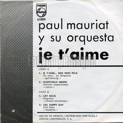 [Pochette de Je t’aime (Paul MAURIAT) - verso]