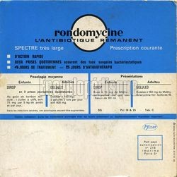 [Pochette de Rondomycine, l’antibiotique rmanent spectre large (PUBLICIT) - verso]