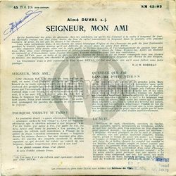 [Pochette de Seigneur, mon ami (Aim DUVAL) - verso]