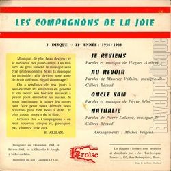 [Pochette de Je reviens (Les COMPAGNONS DE LA JOIE) - verso]