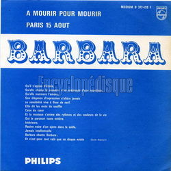 [Pochette de  mourir pour mourir (BARBARA)]