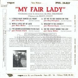 [Pochette de L’oprette de l’anne: My Fair Lady (COMPILATION) - verso]